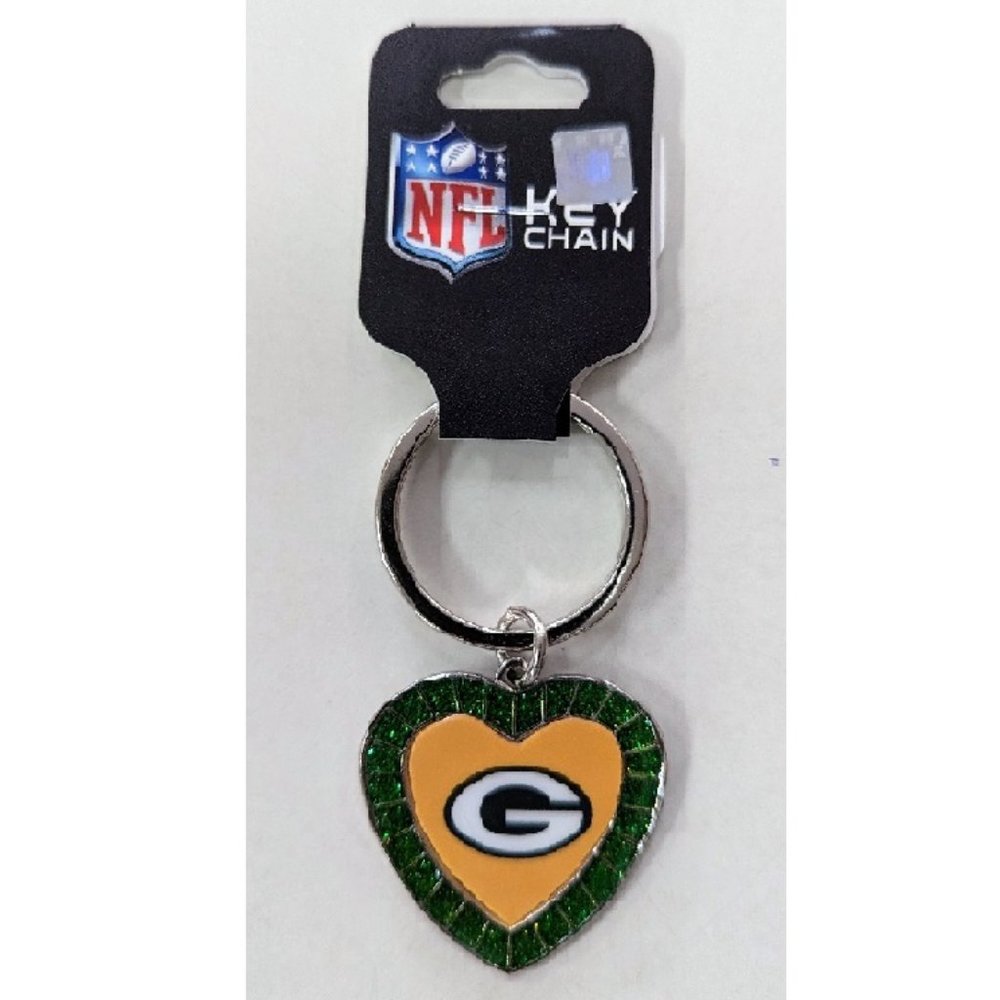 🏈🆕  GREEN BAY PACKERS GREEN RHINESTONE HEART KEY CHAIN - NFL - WOMEN